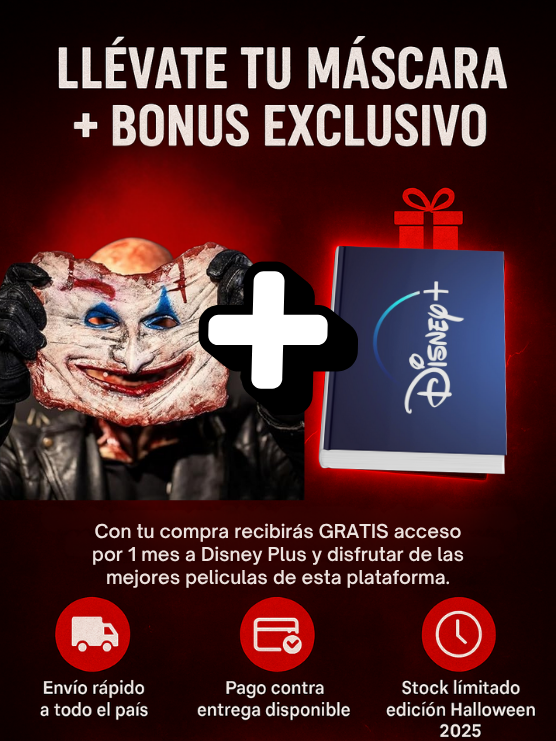 Mascara Halloween Payaso con rostro retirable + 🎁 1 Mes Disney Plus
